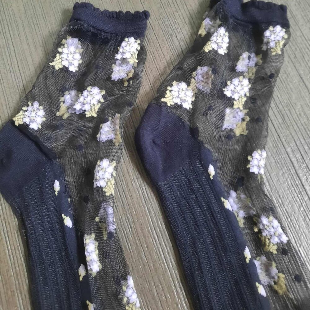 Sheer floral tulle socks